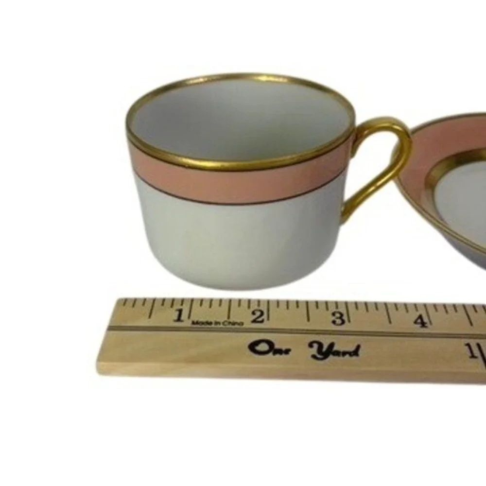 Fitz and Floyd Renaissance Cup Saucer Set Peach Gold Trim Vintage 1978 Japan